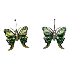 Zarah Butterfly with Onyx Dangle Earrings Silver Plated Enamel